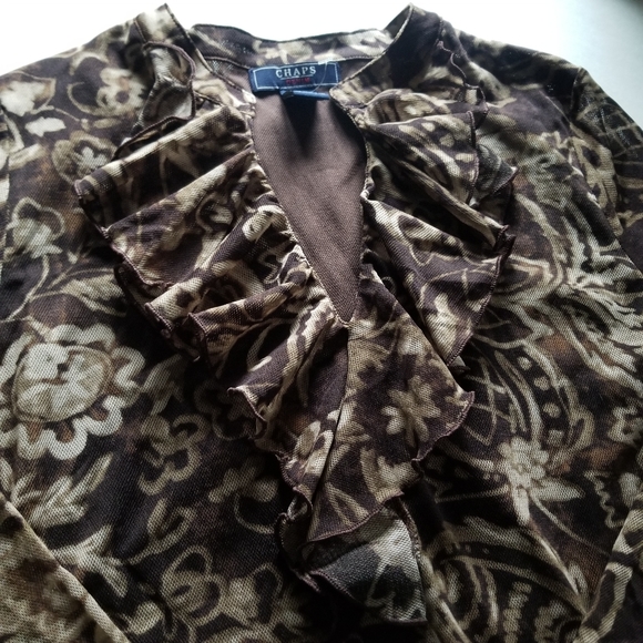 Chaps Floral Blouse Top S Brown - Picture 3 of 8